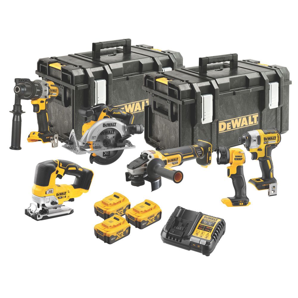 DeWalt XR 18V Brushless 6-Piece Kit with 3 x 5.0Ah Batteries