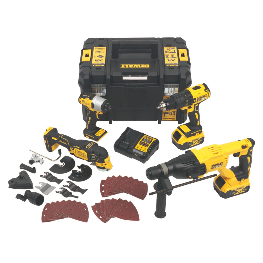 DeWalt XR 18V Brushless 4-Piece Cordless Kit, 2 x 5.0Ah