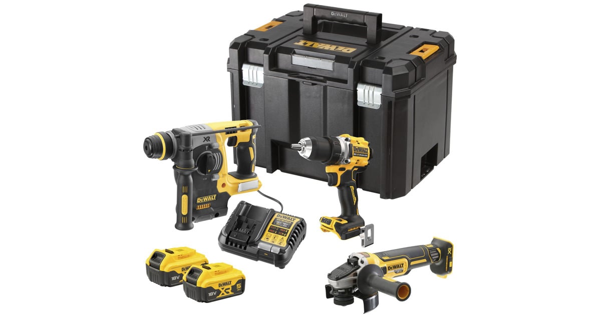 DeWalt Akku-Werkzeug-Set DCK330P2T, 18 V, Bohrschrauber + Kombihammer + Winkelschleifer