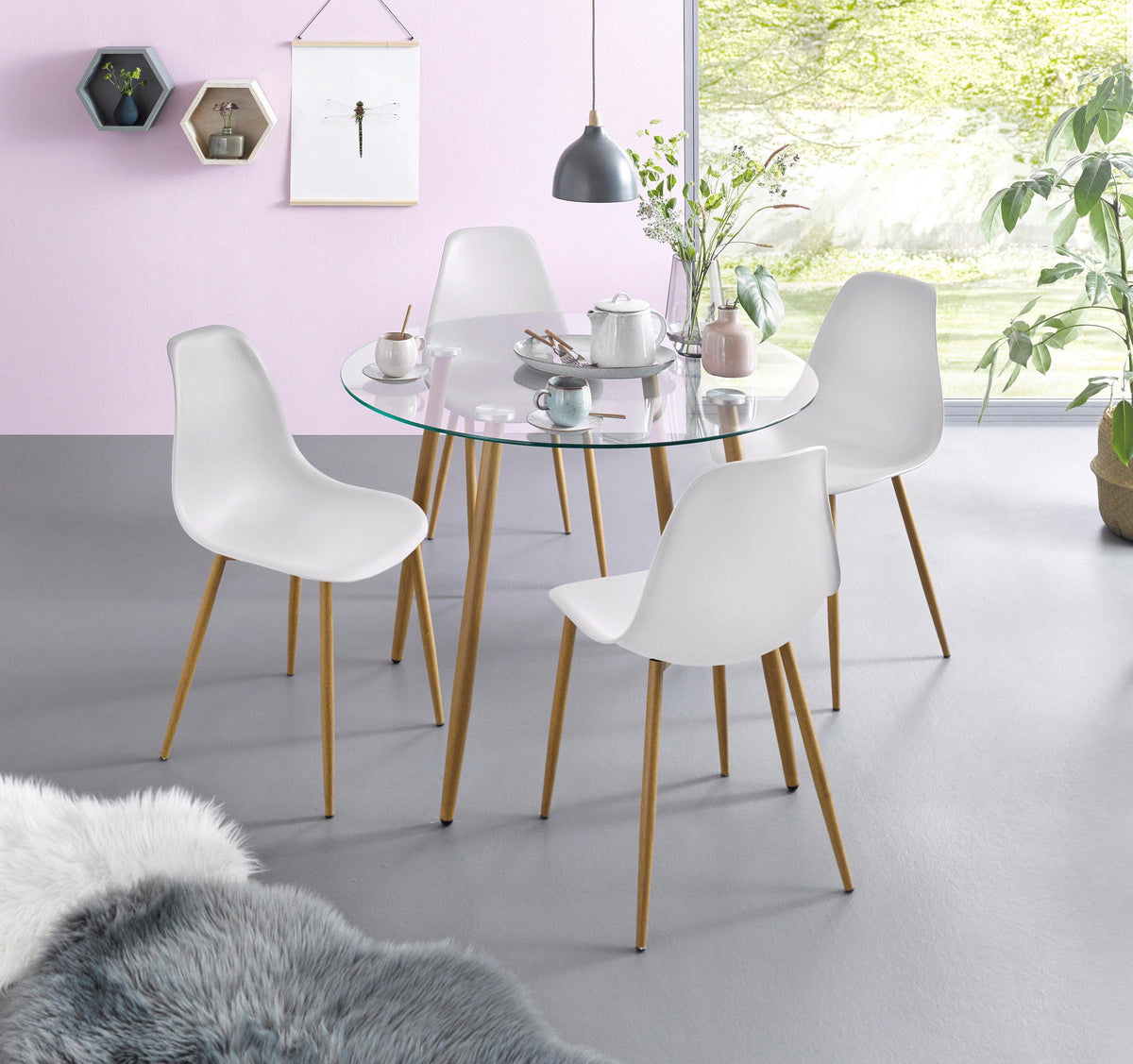 OTTO home Essgruppe Miller, 5-teilig, Glastisch mit 4 Stühlen