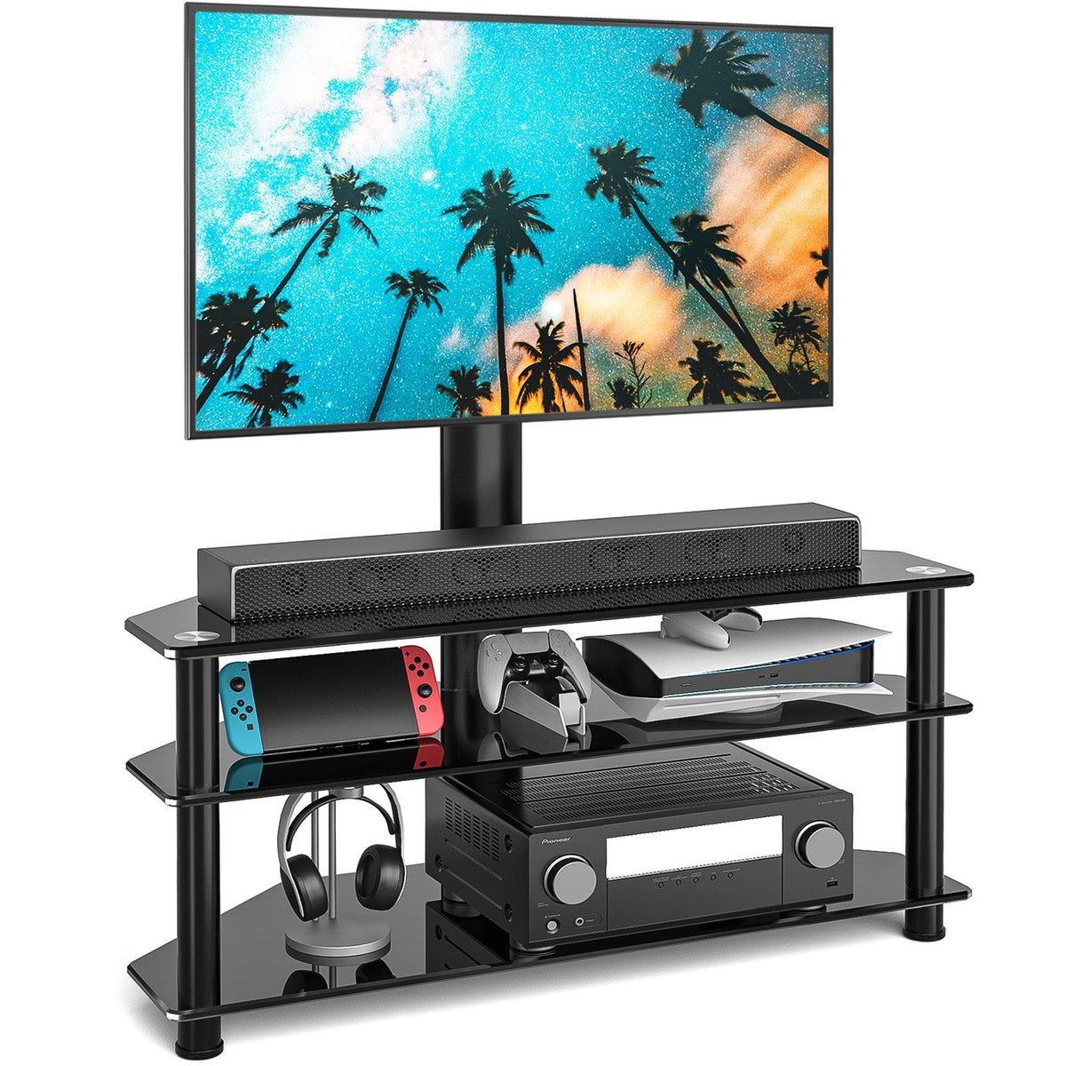 Rfiver TV-Ständer aus Glas für 32-70 Zoll Fernseher mit 3 Regalen