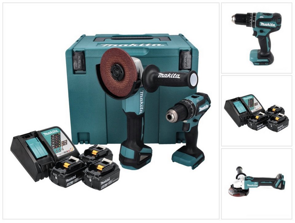 Makita DLX2334J Akku-Kombo-Kit 18 V – DHP485 Schlagbohrschrauber und DGA504 Winkelschleifer