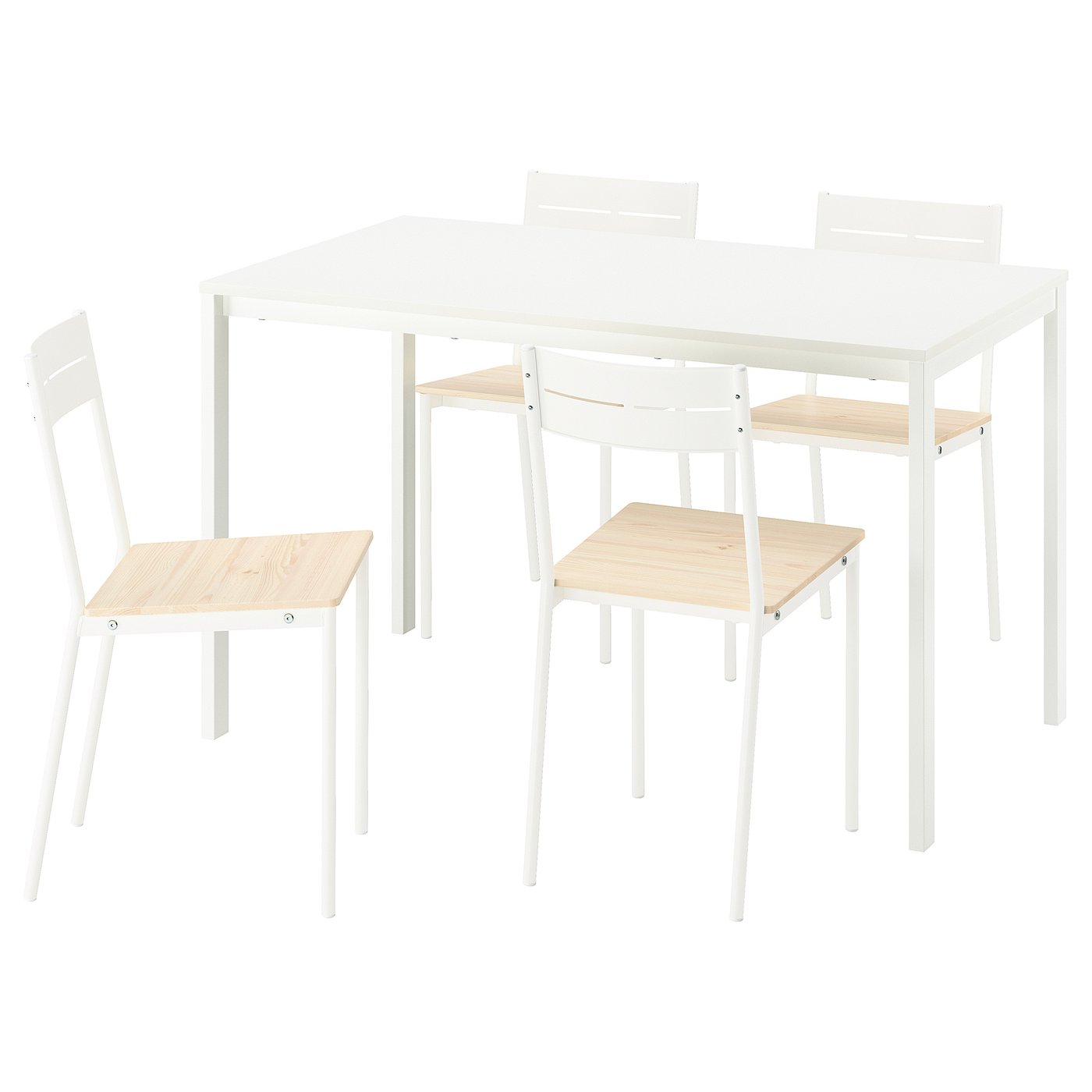 IKEA VIHALS/BUSLÄTT Tisch und 4 Stühle, weiß/Kiefer